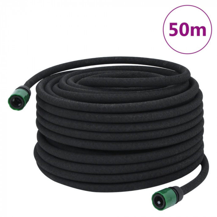 Furtun poros de grădină, negru, 0,6&quot;, 50 m, cauciuc
