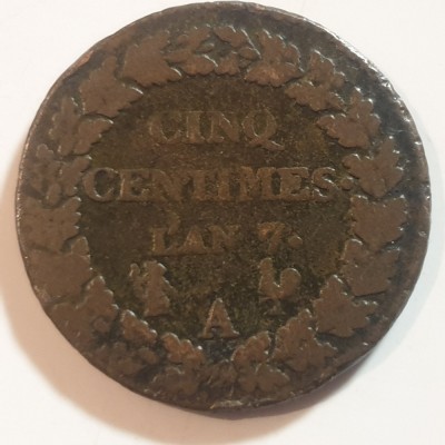 Franța 5 centimes an 7 / 1798 A /Paris foto