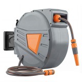 Outsunny Tambur pentru furtun retractabil 30+2 m cu duză &icirc;n 2 moduri, blocare automată și retragere controlată, suport, portocaliu | Aosom Romania