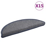 Cumpara ieftin Covorase pentru scari, 15 buc., 56x17x3 cm, gri deschis si albastru, semirotunde