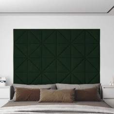 Panouri de perete 12 buc. verde &icirc;nchis 30x30 cm catifea 0,54 m&sup2;