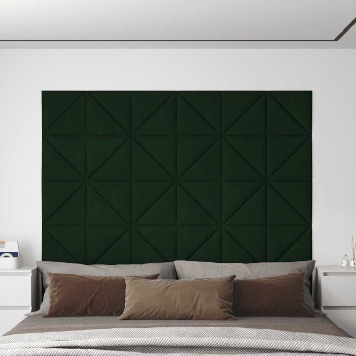 vidaXL Panouri de perete 12 buc. verde &icirc;nchis 30x30 cm catifea 0,54 m&sup2;