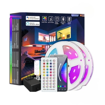 Banda LED 5050 WIFI, 10 m, 300 LEDURI RGB, control de la distanta prin aplicatie, multiple moduri de iluminare, sincronizare muzicala, timer, control foto