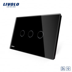 Intrerupator triplu wireless cu variator cu touch Livolo din sticla standard italian, Negru, VL-C903DR-82 foto