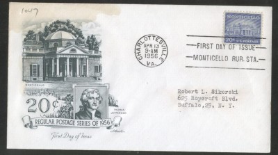 United States 1956 Definitives Monticello Thomas Jefferson FDC K.551 foto