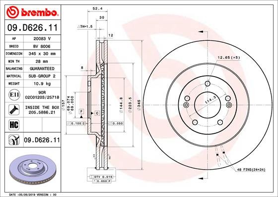 BREMBO 09.D626.11 PRIME LINE - UV Coated Disc frana