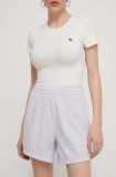 Abercrombie &amp; Fitch pantaloni scurti femei, culoarea violet, neted, high waist