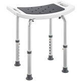HOMCOM Scaun de Duș din Aluminiu și Plastic Antialunecare, &Icirc;nălțime Reglabilă 6 Niveluri 39-52cm, Gri | Aosom Romania