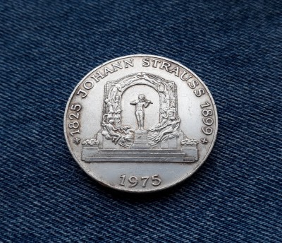 100 Schilling Austria 1975 Johann Strauss 1825 - 1899 silingi argint foto