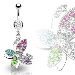 Piercing din oțel inoxidabil 316L pentru buric - o floare cu zircon