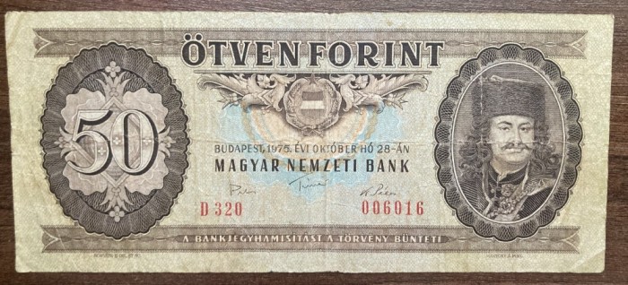 B11 40 - Bancnota foarte veche - Ungaria - 50 forint - 1975