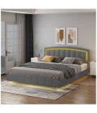 Pat Torino Gri 160x200 cm Tapitat Piele Ecologica cu LED Alb