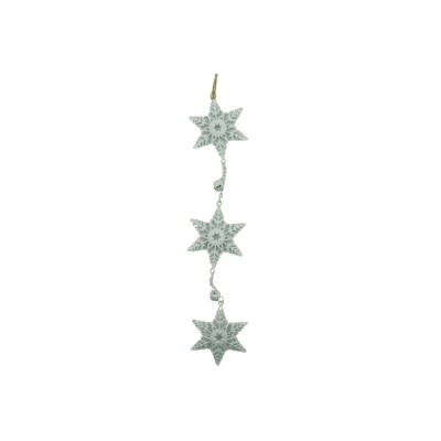 Ornament de brad trei fulgi de nea, Flippy, alb, metal, 30 cm foto