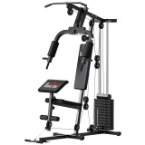 HOMCOM Stație de Fitness pentru Antrenament Acasă cu Scaun și Spătar, Sală de Sport Multifuncțională, 135x103x210 cm, Negru