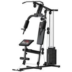 HOMCOM Stație de Fitness pentru Antrenament Acasă cu Scaun și Spătar, Sală de Sport Multifuncțională, 135x103x210 cm, Negru