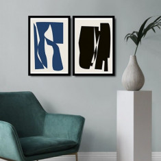 Set 2 tablouri decorative, Alpha Wall, Black &amp; Blue, 36x51 cm