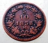F.091 AUSTRIA 5/10 KREUZER 1858 M, Europa, Cupru (arama)