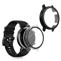 Set 2 Huse Kwmobile cu sticla securizata pentru Huawei Watch GT2 (42mm), Transparent/Negru, Plastic, KWM000011XH003C