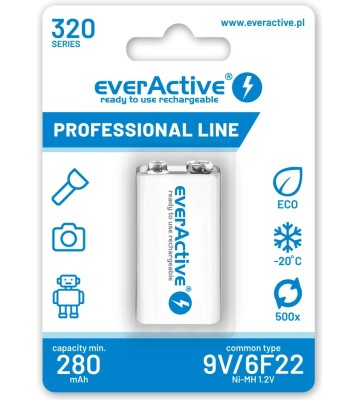 Acumulator reincarcabil EverActive Ni-MH 6F22 9V 320 mAh Professional Line-Conținutul pachetului 1x Blister foto