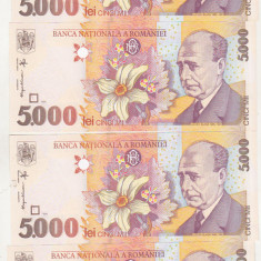 bnk bn Romania 5000 lei 1998 unc - x4 serii consecutive