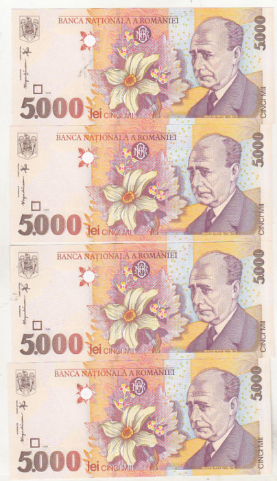 bnk bn Romania 5000 lei 1998 unc - x4 serii consecutive