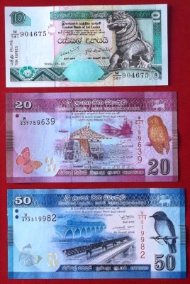 SET LOT SRI LANKA 10 + 20 + 50 RUPEES RUPII 2006 2020 2022 UNC necirculate ** foto