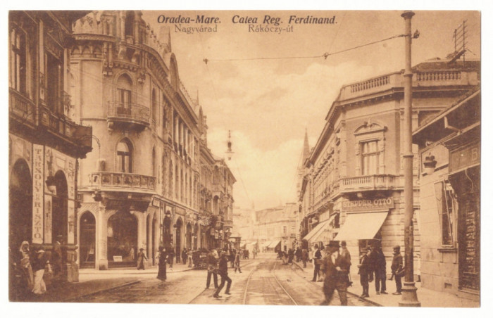 1418 - ORADEA, Ferdinand street, tramway, Romania - old postcard - unused