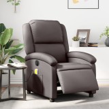 VidaXL Fotoliu de masaj rabatabil electric, maro &icirc;nchis piele naturală
