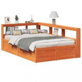 VidaXL Pat cu bibliotecă fără saltea maro 140x190 cm lemn masiv de pin
