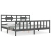 Cadru pat cu tablie 200x200 cm, gri, lemn masiv