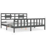 Cumpara ieftin Cadru pat cu tablie 200x200 cm, gri, lemn masiv