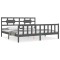 Cadru pat cu tablie 200x200 cm, gri, lemn masiv