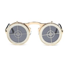 Ochelari de Soare, Zamo&Acirc;&reg;, Steampunk, Flip Flop Bullseye, Protectie UV400, Model Rotund, Rama Aurie,