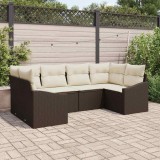 Cumpara ieftin Set grădină 6 piese cu perne, rattan sintetic maro