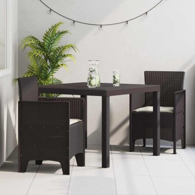 vidaXL Set de masă pentru grădină 3 pcs Maro Ratan Polt foto