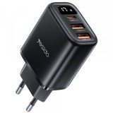 Incarcator Retea Yesido YC67 Display, 17W, 2.4A, 2 x USB-A - 1 x USB-C, Negru