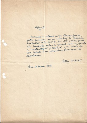 A3592N Petru Vintilă, act scris și semnat olograf, 1956 foto