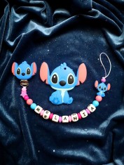 Set lan?i?or personalizat pentru suzeta din silicon ?i jucarie denti?ie STITCH foto