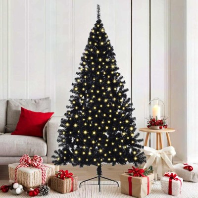 vidaXL Pom de Crăciun artificial pre-iluminat Negru 180 cm PVC 3397137 foto