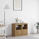 vidaXL Dulapuri laterale cu lumini LED 2 buc Artisan Stejar 41x37x67 cm