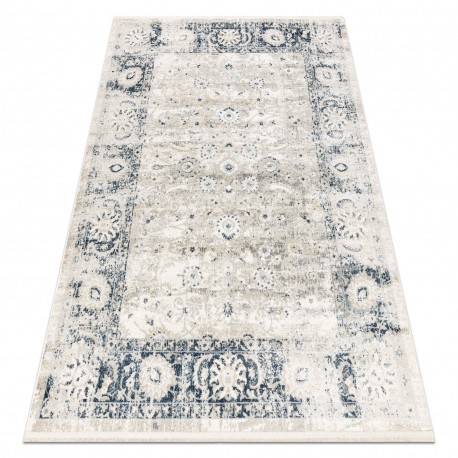 DISTIN 0843A covor modern alb / bleumarin / albastru - Ornament, cadru, vintage, franjuri, 200x290 cm
