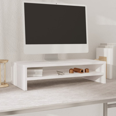 vidaXL Stand pentru monitor, alb, 50x24x13 cm, lemn masiv de pin foto