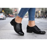 Pantofi dama casual din piele naturala box Negru Lac P53LACN