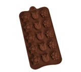 Forma din Silicon pentru bomboane de ciocolata sau Cuburi de Gheata, model cu Flori 20 x 10 cm, Maro, TopBazar