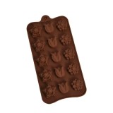 Forma din Silicon pentru bomboane de ciocolata sau Cuburi de Gheata, model cu Flori 20 x 10 cm, Maro, TopBazar