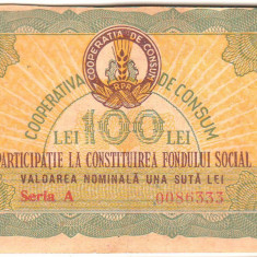 SV * Romania 100 LEI - 1960 - Seria A 0086333 * COOP CONSUM - CONST. FOND SOCIAL