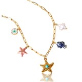 Cumpara ieftin Colier Charmuri Marine placat cu aur