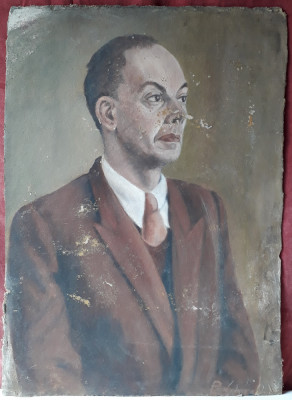 Portret de barbat, pictura veche, 71 x 51 cm foto