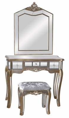 Masa de toaleta din lemn masiv argintiu cu oglinda si scaun VIC538 foto