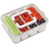 Cutie depozitare mancare pentru frigider cu capac etans si 4 compartimente detasabile, Pufo, 32 x 25 cm